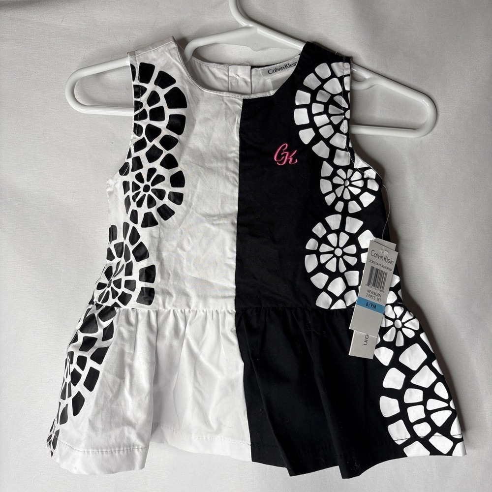 Calvin Klein 6/9 Month Black &‎ White Dress Baby Infant Pink Logo NEW